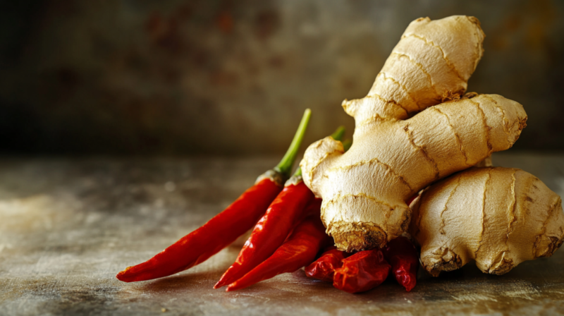 Đumbir i kajenska paprika, postavljeni zajedno