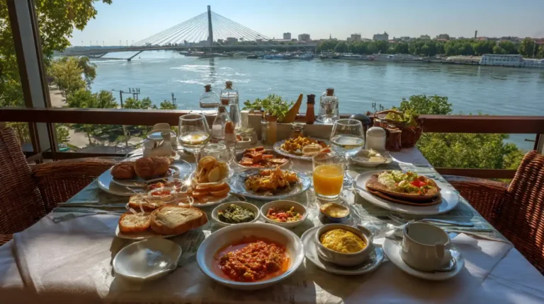 tradicionalni sremacki dorucak u restoranu u Beogradu sa pogledom na reku