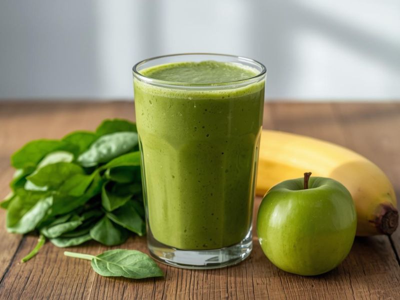 ฤaลกa zelenog smutija od spanaฤa, jabuke i banane kao lagan obrok za detoks organizma za jedan dan.