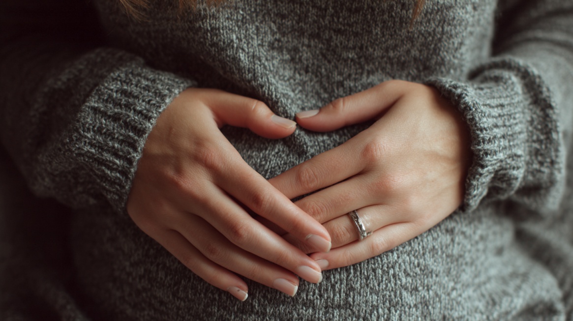 Trudnica drži ruke na stomaku