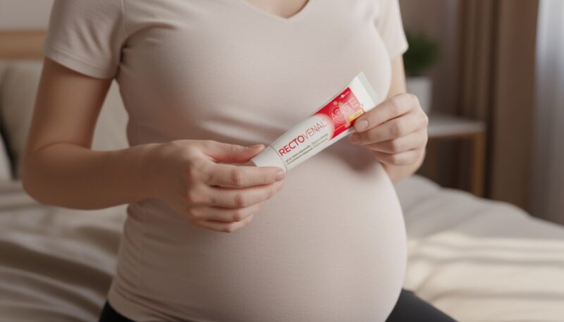 Trudnica drži tubu gela za hemoroide